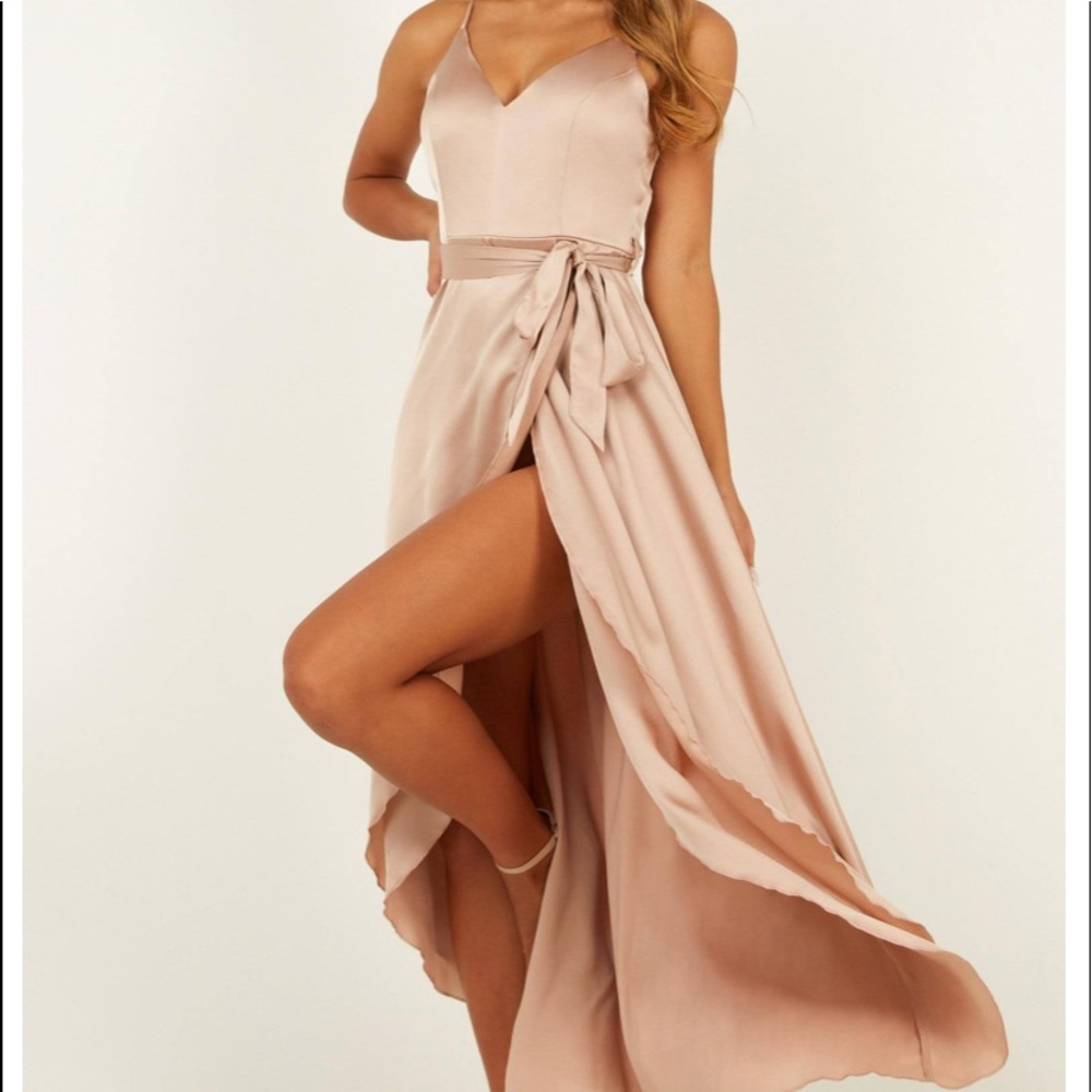 Showpo Satin High Low dress in Mocha Satin